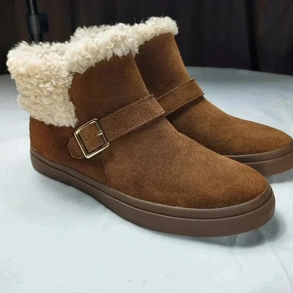 Cole Haan Nantucket Cozy Ankle Fur Buckle Strap Cowhide Like Fabric Women Boot 7 - Picture 4 of 13